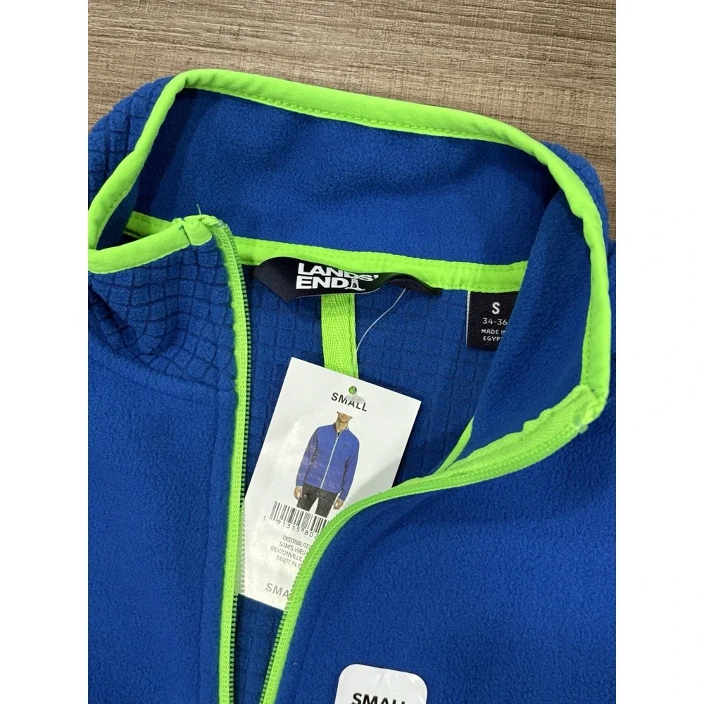 Lands End Mens Fleece Full Zip Jacket 100%‎ Size Small NWT Blue Green